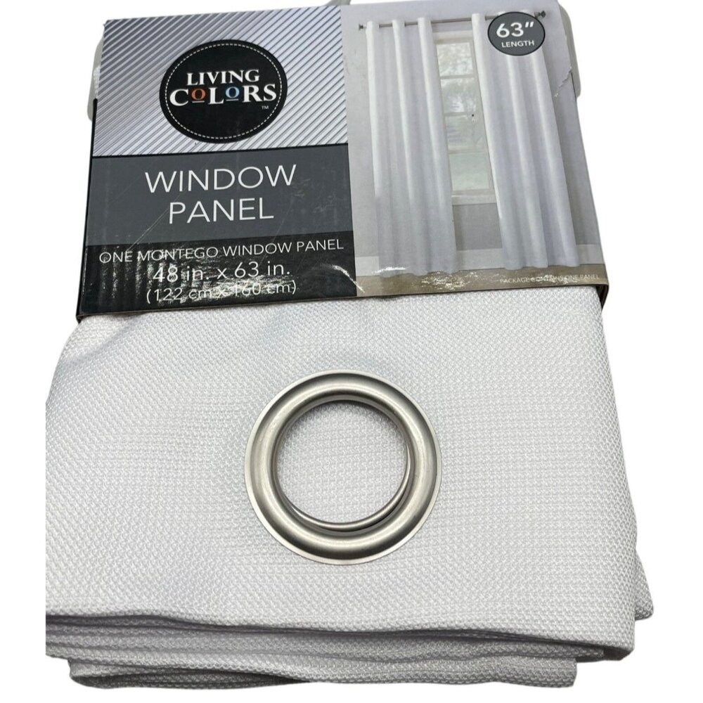 living colors window panel one montego polyester 48x63" rings white READ NEW